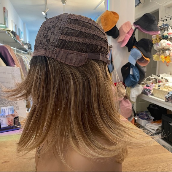 - Human hair brown ombre blonde blend dark root wig main image 4